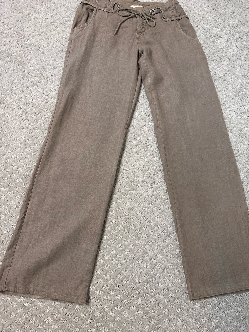 Sz S Zinka Italy linen wide leg pants taupe brown tan pockets drawstring - Picture 2 of 9